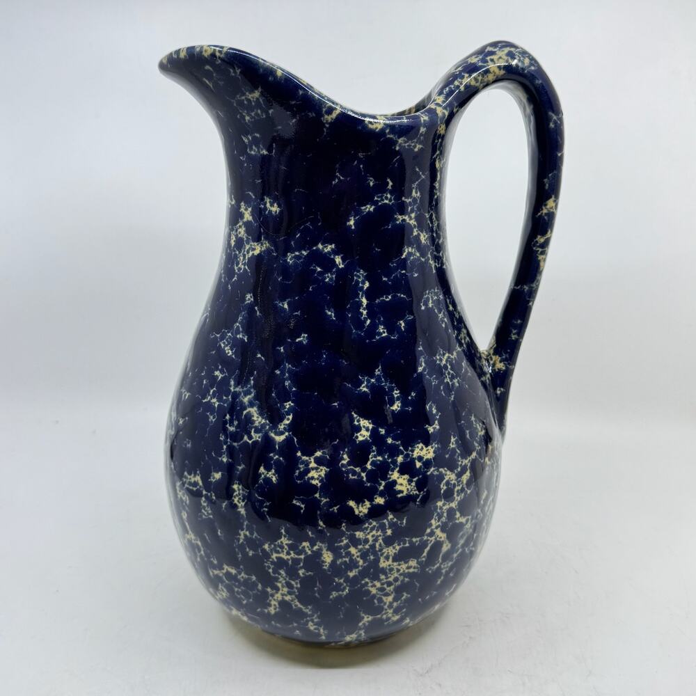 BENNINGTON POTTERS Molly Stark Blue Agate Splatter Stoneware 12.5" Pitcher